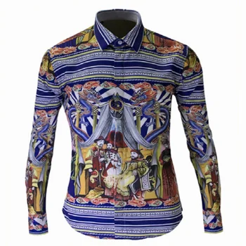 

Unique Design Royal Style European Men Fashion Print Shirt Men's Long Sleeve Slim Handsome Shirts