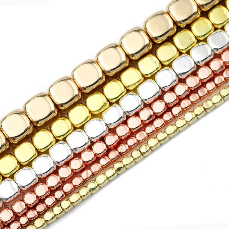 Rose Gold Natural Hematite Square Cube Spacer Beads for DIY Jewelry and Bracelets