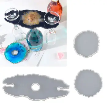 

3Pcs Handmade Wine Glass Rock Epoxy Resin Mold Bottle Shelf Storage Coaster Resin Casting Tray Mould Tools Kit Art Craft