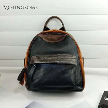 

Colorful Style Backpack Genuine Leather Backpack Women Cowhide Patchwork Luxury Cute School Bag Fashion Mochila Teenager 2020