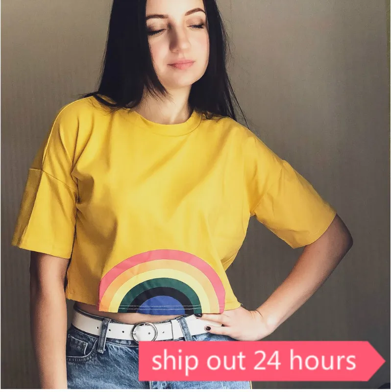 Женская хлопковая Футболка с принтом радуги коротким рукавом|t-shirt large|t-shirtt-shirt gown |