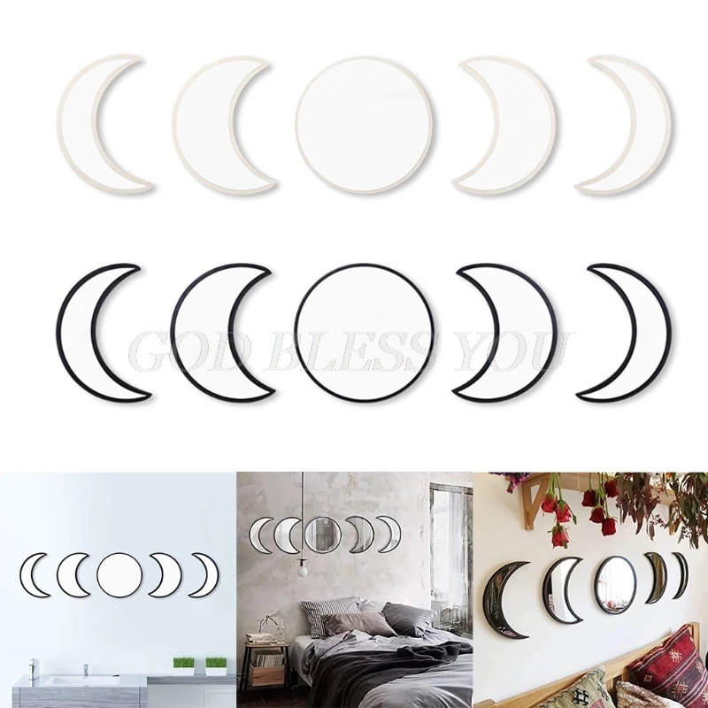 5pcs Moon Phase Decorative Mirror Wall Stickers Decal Home Decoration Living Room Balcony Posters Drop Shipping | Дом и сад