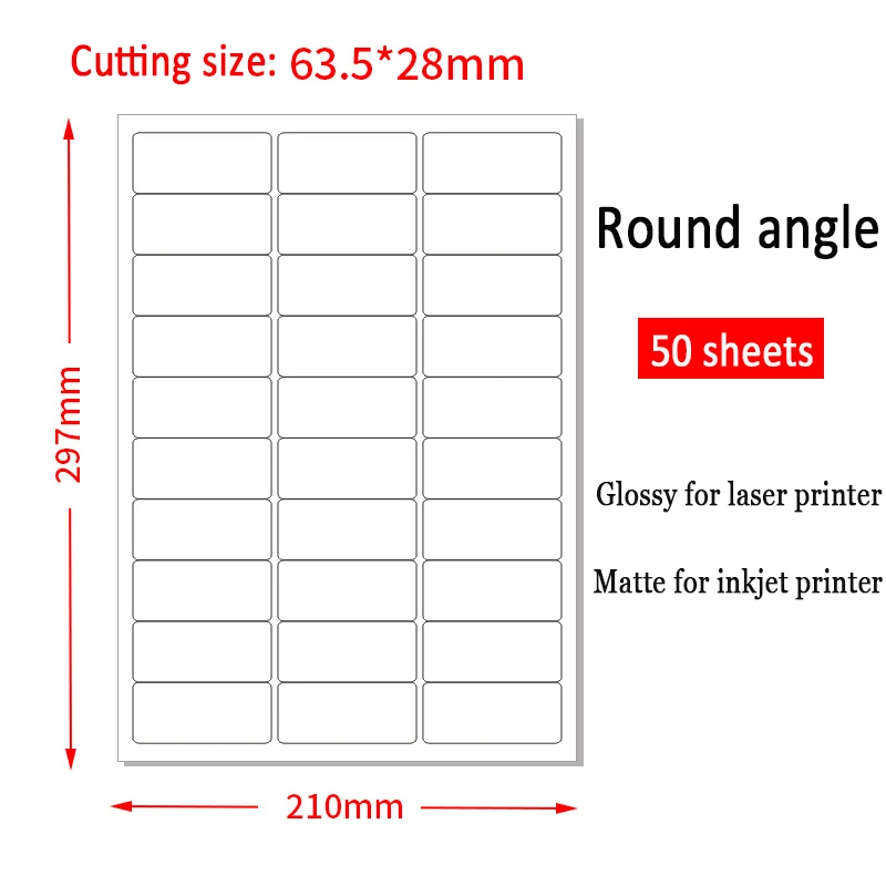 1500 Pcs 63.5mm*28mm Round Angle Address Label Stickers (50 Sheets A4) White Self Adhesive Sticker For Inkjet Laser Printer - Self-adhesive Paper - ...