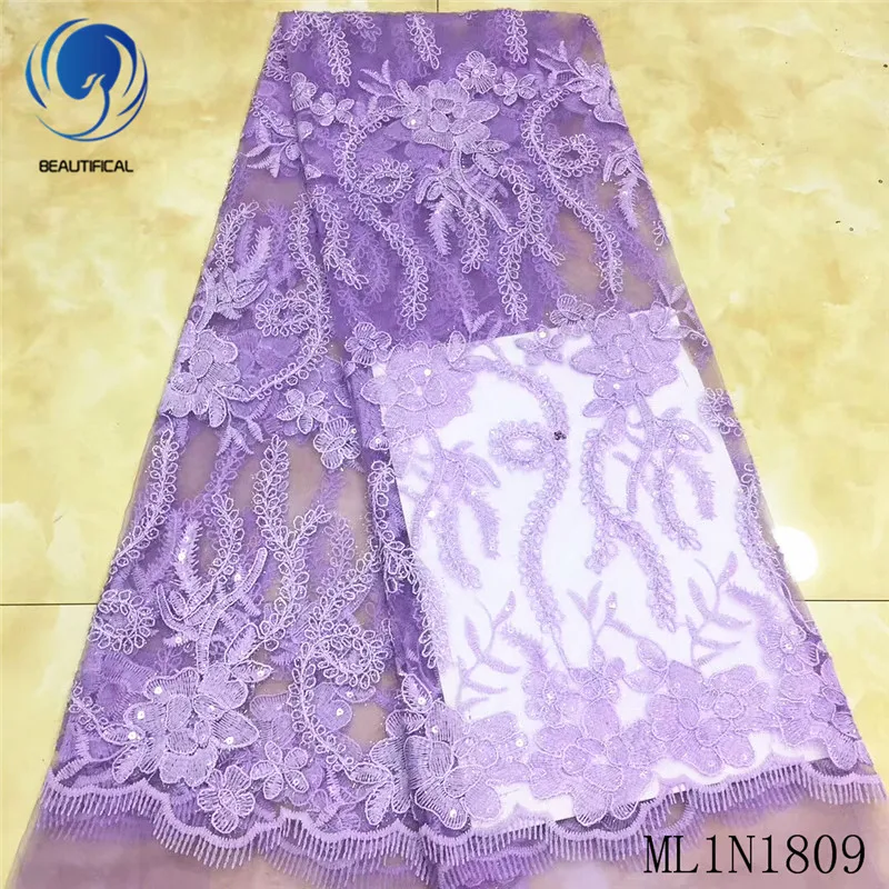 

BEAUTIFICAL African lace fabrics embroidery tulle lace with sequins high quality nigerian lace fabric for wedding ML1N1809