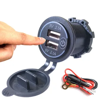 

12V 24V Dual USB 2.1A LED Car Charger Adapter With Power Switch Touch Off Switch For Car Marine Boat Truck Motorcycle