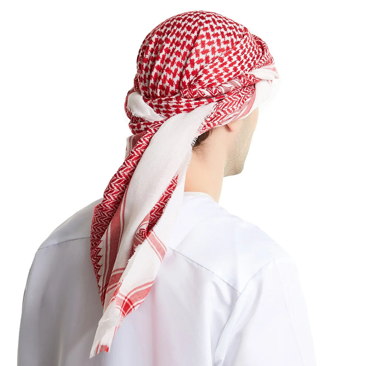 Arab Men Head Scarf Adult Shemagh Keffiyeh Muslim Saudi Tactical Desert Square Wool Scarf Islam Headdress Shawl Turban Eid Gift mens red scarf