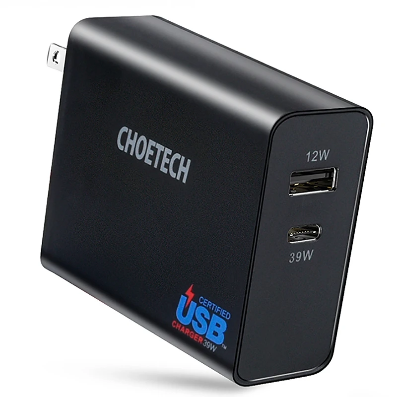 JABS Choetech 32W Dual Port Usb Type-C Wall Charger with Power Delivery Usb Travel Charger Foldable Plug for Iphone X for Samsun