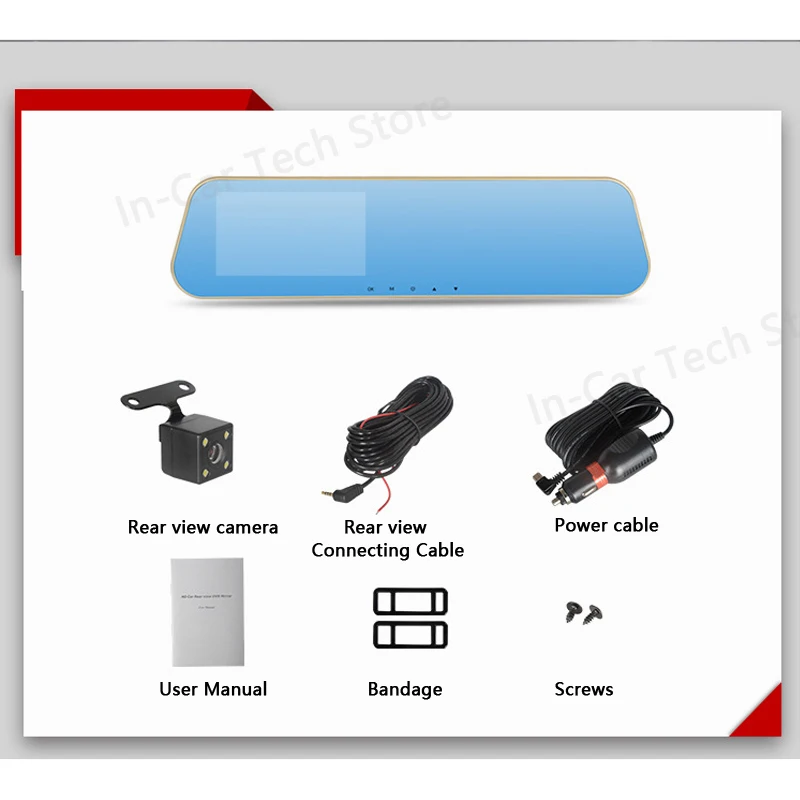 4.3- Inch Dash CAM Dual - Lens 1080P Rearview Mirror Dash CAM 12