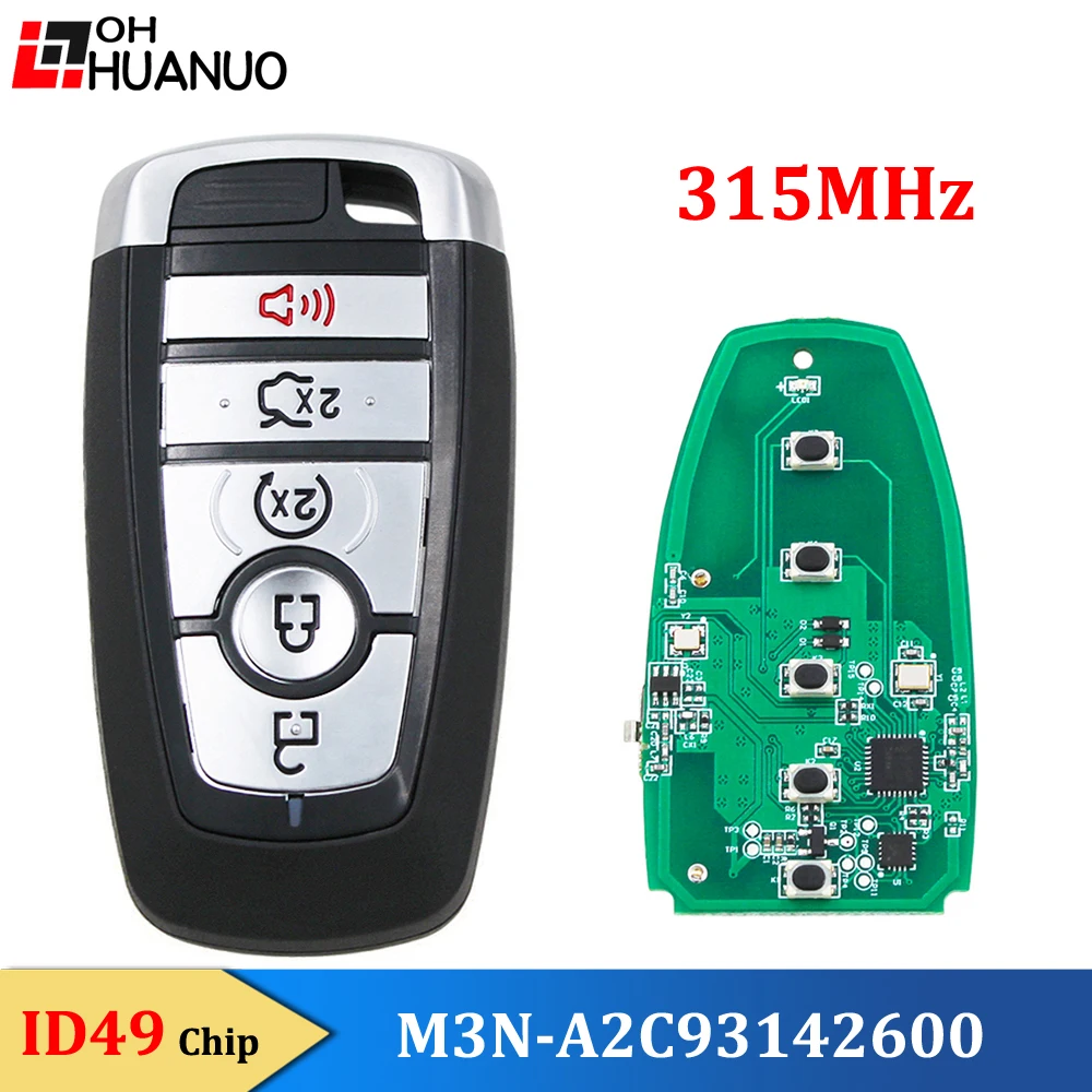 FCC ID: M3N-A2C93142600 315MHz 5 Button Smart Remote Key for Ford Edge Fusion 2017 2018 Expedition Explorer 2018 2019 ID49 Chip