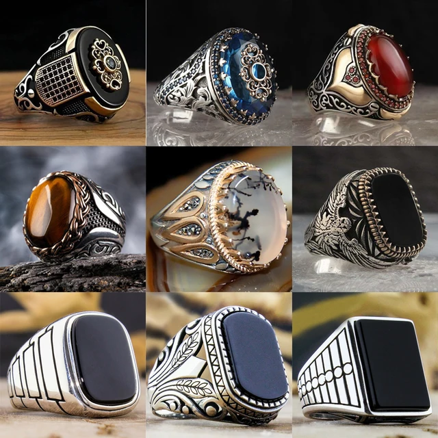 Retro Handmade Turkish Ring For Men Vintage Double Swords Black Zircon Rings Punk 2021 Trendy Islamic Religious Muslim Jewelry 1