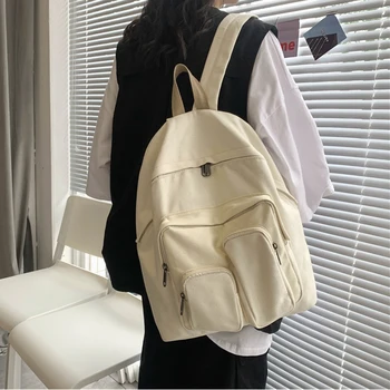 

Solid Color Women's Backpack Bag Canvas School Bag for Teenage Girl Preppy Style Shoulder Back Pack Ladies Causal Travel Packbag