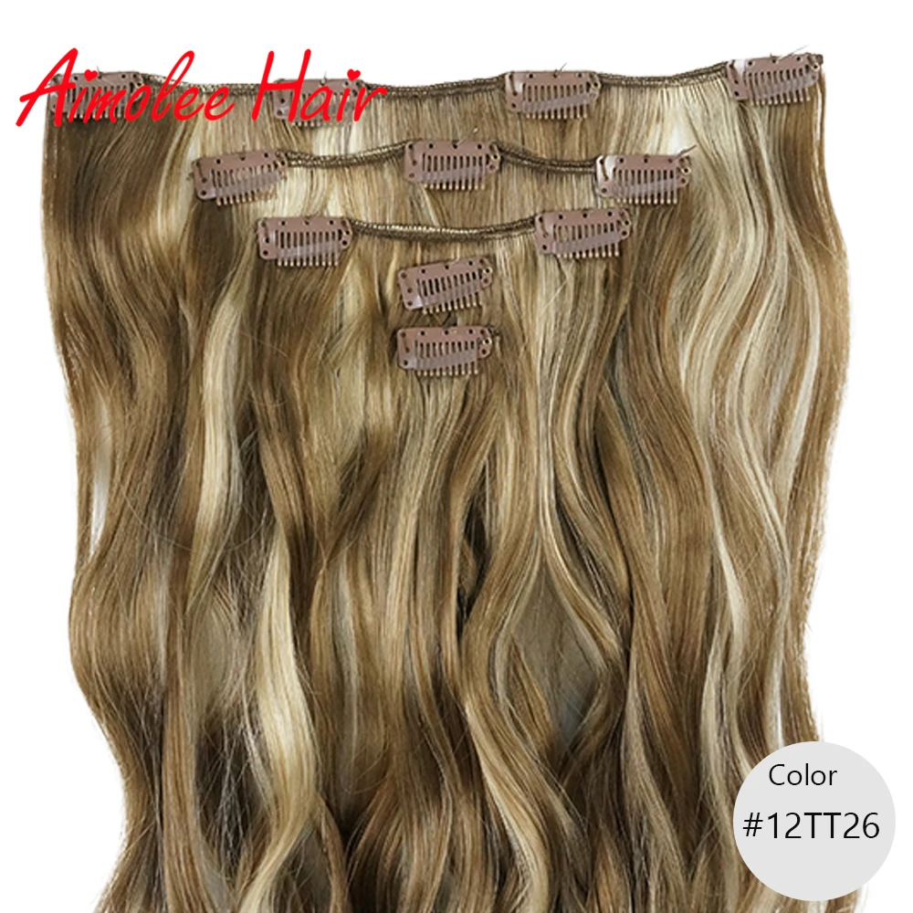 20" Long 5 pcs/set Wavy Black Brown Highlight Hair Extension Synthetic 11 Clips In On Hair Extensions Heat Resistant Hairpiece