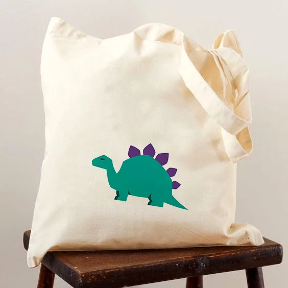 Милая мультяшная сумка с принтом Стегозавра эко хлопковая Холщовая Сумка