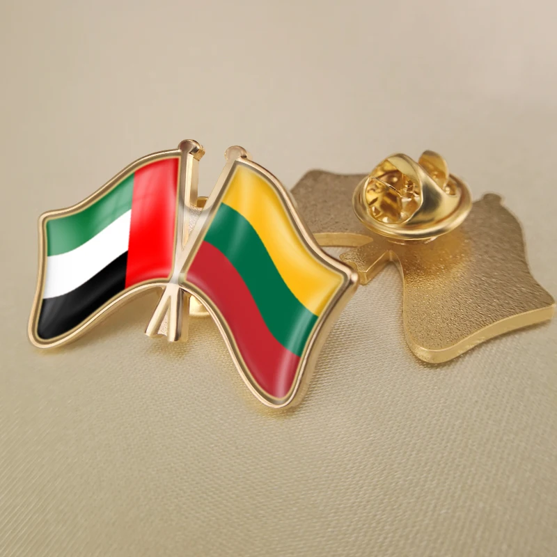 

United Arab Emirates and Lithuania Crossed Double Friendship Flags Lapel Pins Brooch Badges