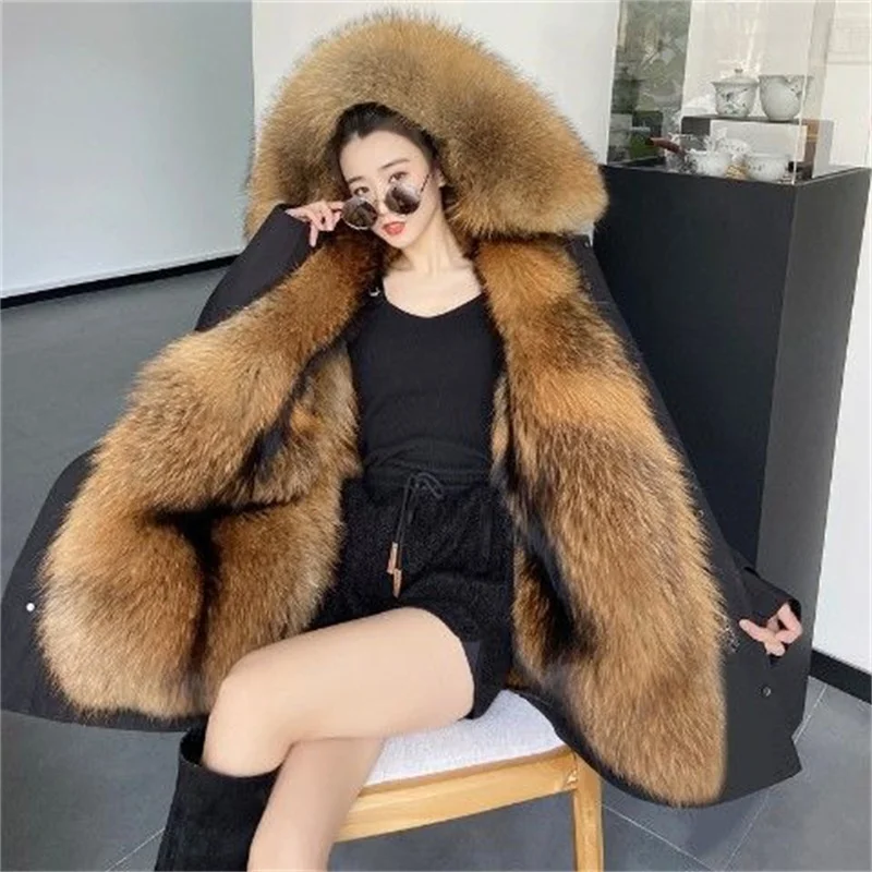 Winter Pie Overcoming Female Mink Liner With Detachable Fur One-Piece Raccoon Fur Jacket Women Mid-length Fur Imitating Fox A276 2023 winter coat women s style overcoming winter cotton coat with fur inner tank and thickened loose cotton coat