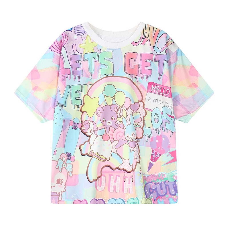 

Women Summer Harajuku T-Shirts Japan Street Style Casual Cute Cartoon Tees for Girls Kawaii Short Sleeve Shirt Female Loose Tops