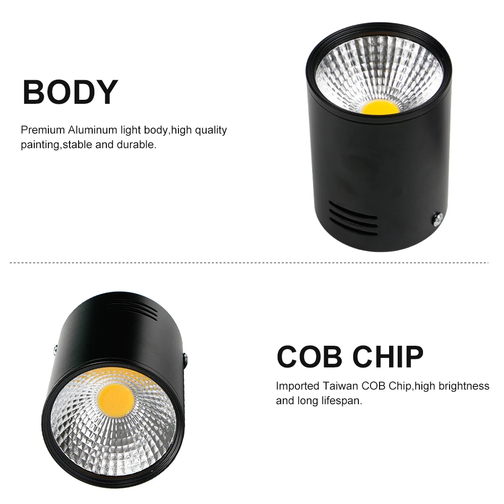 Epistar COB светильник 7 Вт/10 Вт теплый белый поверхностного монтажа Светильники AC110V-220V светодиодный потолочный Лампы для мотоциклов черный