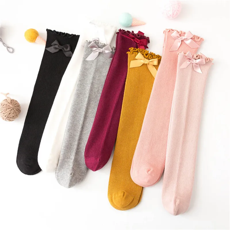 Socks skarpetki Kids Toddler Baby Girls Boys Solid Anti-Slip Knitted Long Socks Knee Socks kniekousen meisje #4S02 (38)