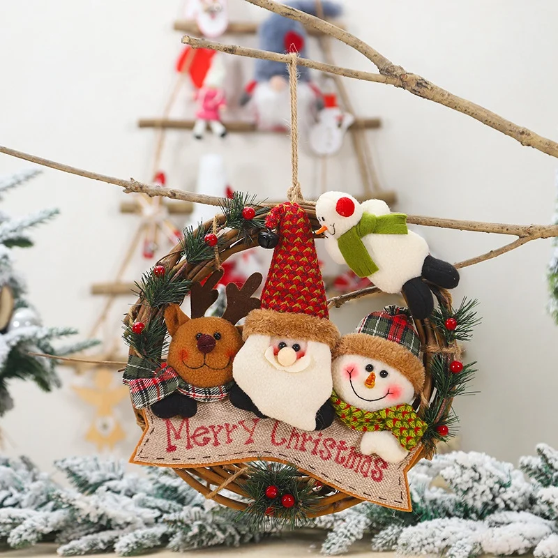 

Christmas Decoration Window Santa Claus Doll Decoration Rattan Wreath Christmas Tree Family Decoration Pendant Window Props
