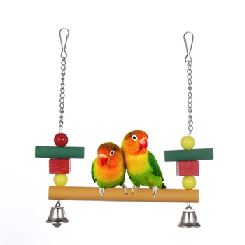 

Wooden Ladders Rocking Parrot Swing Toys Colorful Chewing Hanging Rope Bell Decor Bird Hanging Toy Bird Toys