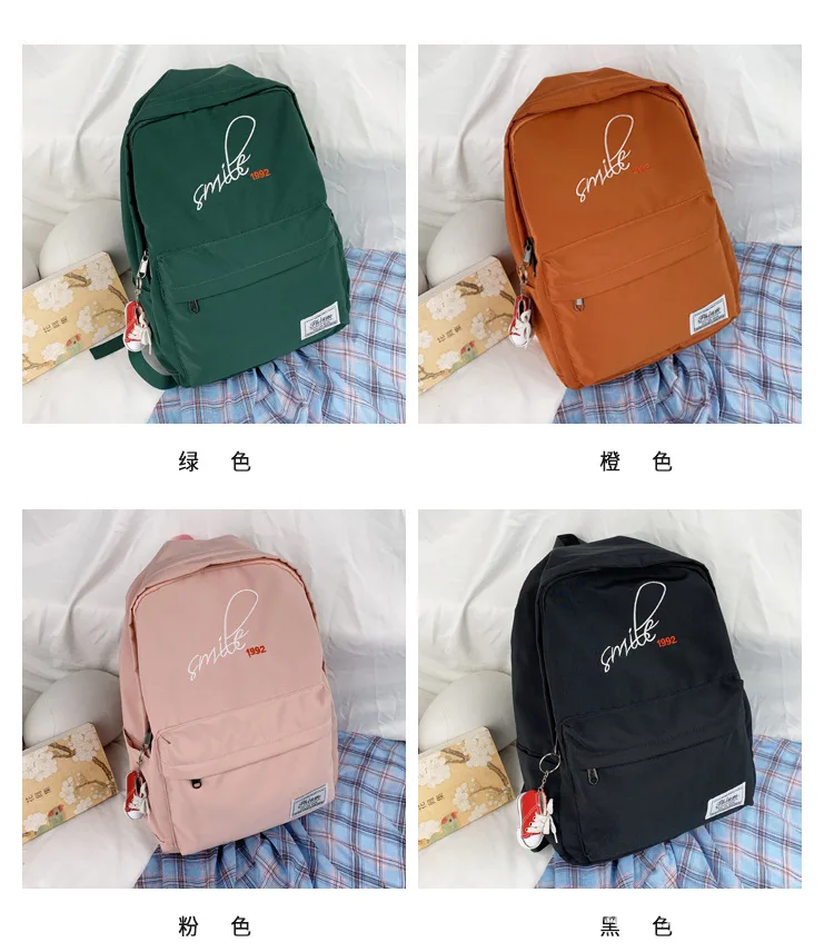 Currently Available Summer New Style Korean-style Style Backpack Shoulder Pad Unisex Solid Color Travel Nylon Cloth Lettere