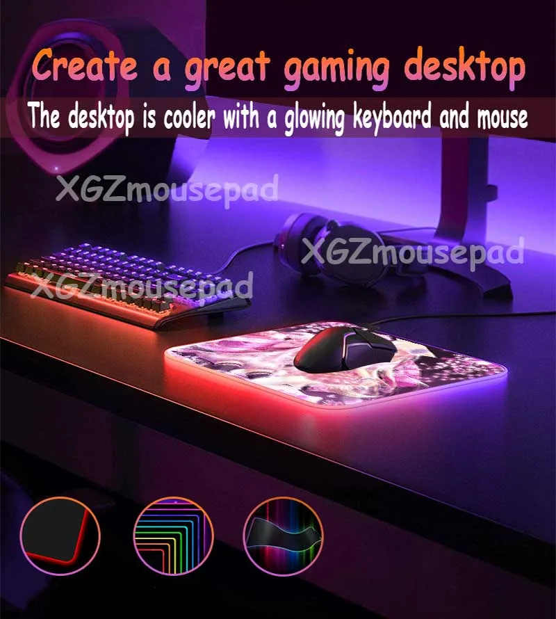 Mairuige Rem Re Zero Аниме девушка RGB игровой коврик для мыши геймер компьютерный светодиодный USB большой коврик для мыши цветной Настольный коврик для мыши