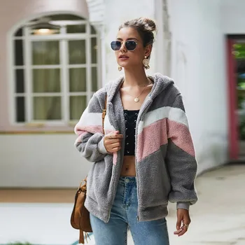 

EFINNY Fashion Women Hooded Plush Jacket Loose Autumn Solid Hoodie Fleece Cardigan Overcoat Casual Loose Streetwear 2019 New