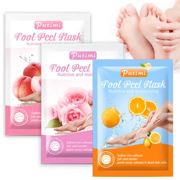 

PUTIMI 3pair Exfoliating Foot Mask for Legs Rose Mask Peeling Foot Exfoliation Dead Skin Smooth Moisturizing Patch Pedicure Sock