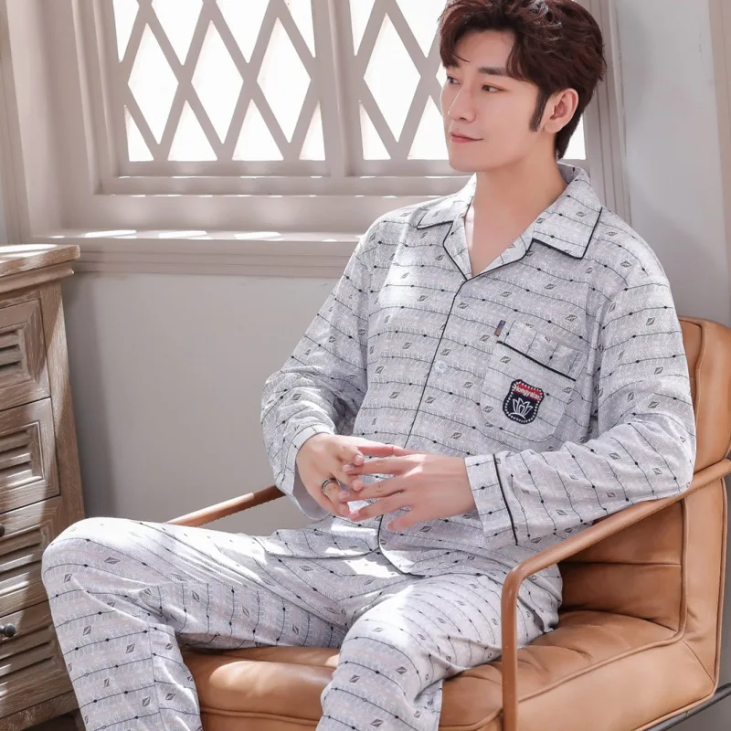 

Pajamas Men Pure Cotton Long Sleeve Spring And Autumn Men's Thin Autumn Middle-aged Summer Middle Aged And Elderly People Men's