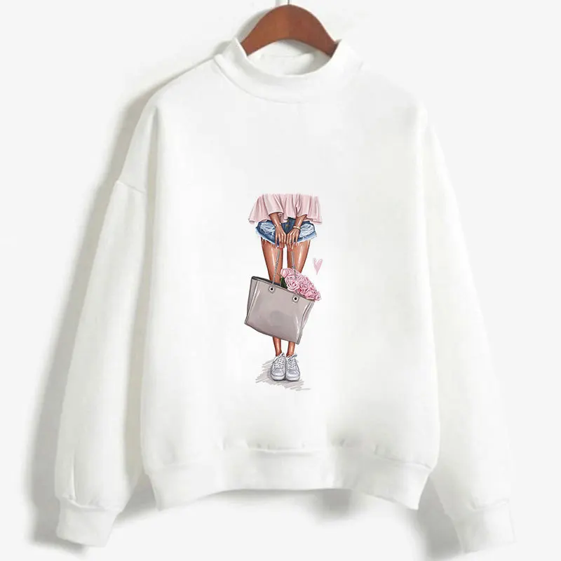 Осенне-зимний свитер с капюшоном милый женский цветочный принт с длинным рукавом Белый свитшот Harajuku эстетический пуловер Топы - Цвет: 27