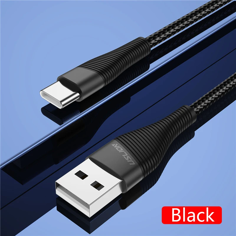 USLION 3A type-C кабель USB для быстрой зарядки samsung S10 S9 S8 A50 Xiaomi Redmi k20 Pro USB-C передачи данных кабель для мобильного телефона type-C - Цвет: Black