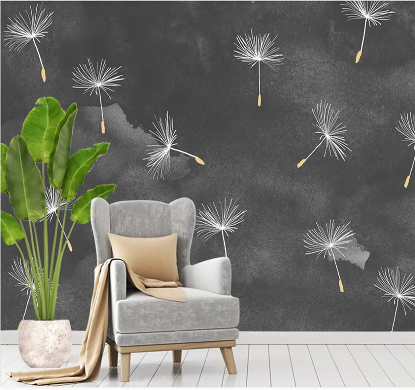 XUESU Customized wallpaper 3D atmosphere modern minimalist advanced gray abstract small fresh dandelion background wall