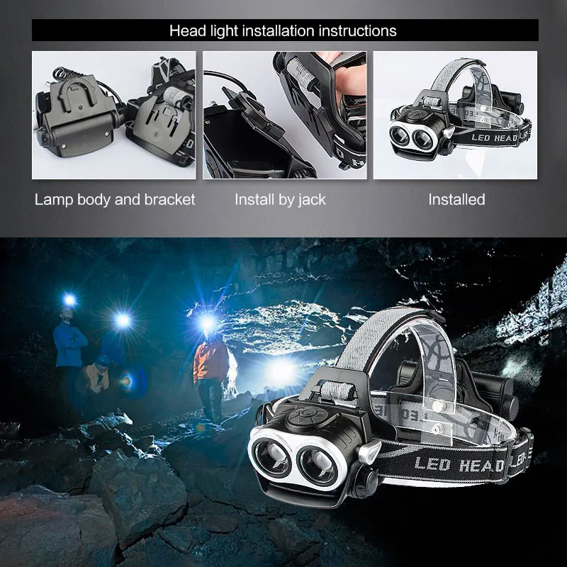 BRELONG 2LED 2* T6 яркий зарядный головной светильник с зумом сильный головной светильник K77A светильник для верховой езды