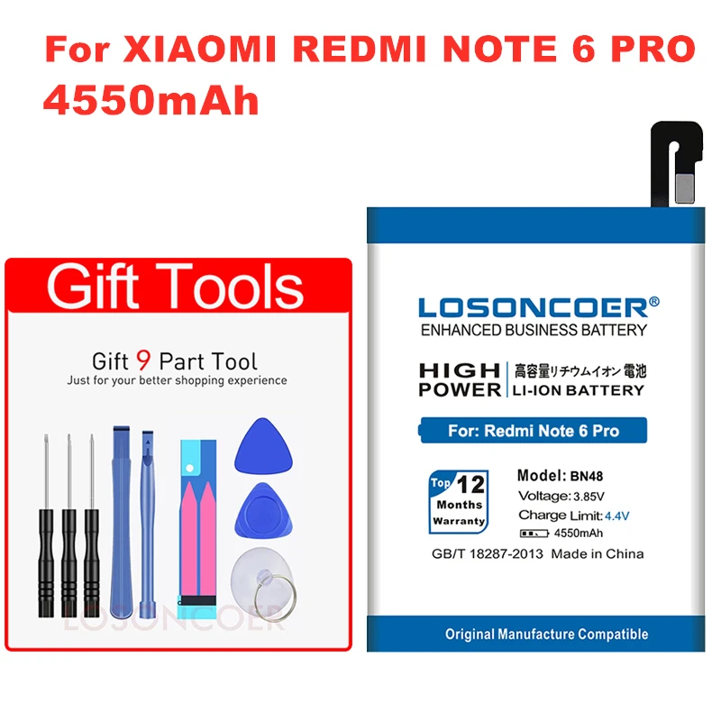 

LOSONCOER 4550mAh BN48 Replacement Battery For XiaoMi BN48 Redmi Note 6 Pro Batteries+Tracking Number