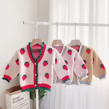 

Children Girl Cute Strawberry Cardigan Sweater Fashion Kids Baby top Spring and Autumn New Baby Long Sleeve Coat TP19044