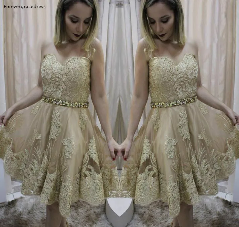 

2019 Cheap Gold Appliques Short Homecoming Dress A Line Sweetheart Juniors Sweet 15 Graduation Cocktail Party Dress Plus Size