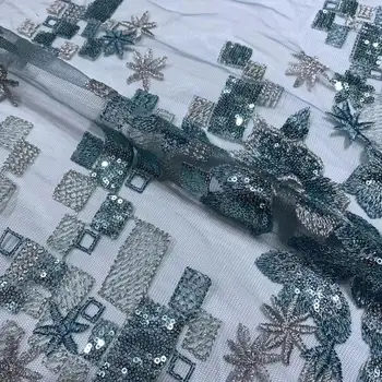 

newest special style blue color embroidered tulle net lace fabric with sequins JOY-31302 african net lace fabric for party dress