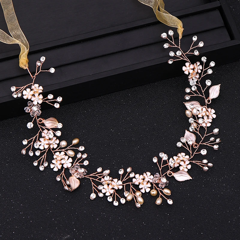 Rose Gold Color Headbands for Bride Wedding Hair Accessories Cystal Pearl Hairband Women Hair Vines Jewelry Handmade Headpiece jewelry accessories hair accessory hair headdress bridal headwear