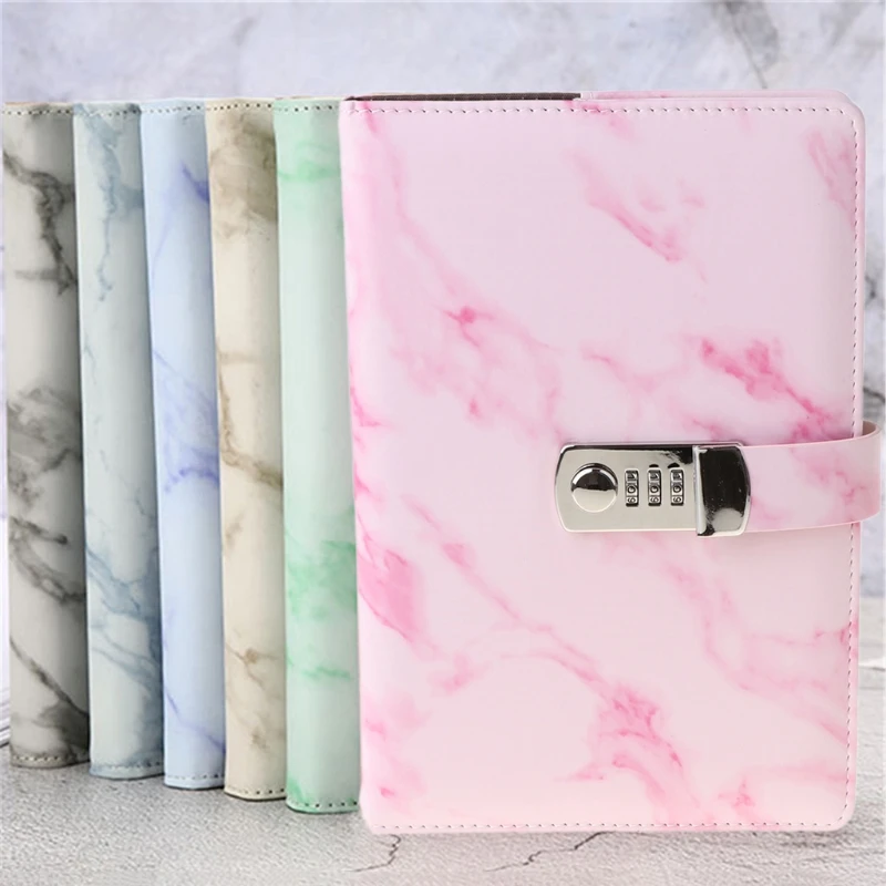 A5 Marble Texture Notebook Password Lock Notebooks Leather Notepad Agenda Weeks Diary Month Planner School Stationery Gift | Канцтовары