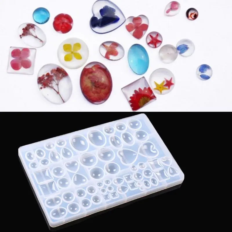 

52Pcs DIY Mold Gem Jewelry Silicone Casting Mold for Resin Epoxy Polymer Clay Earring Making Heart Oval Circle Droplet Square
