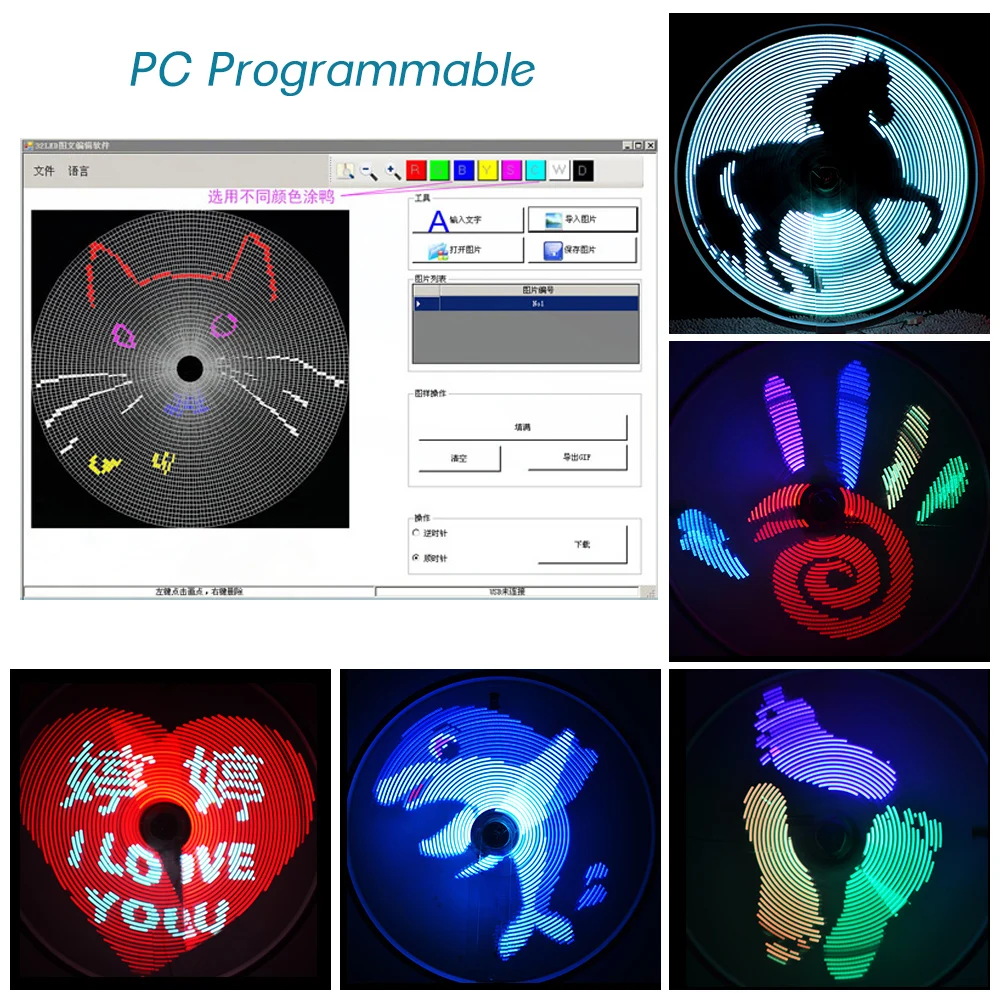 Bicycle Spokes Lights 64 LEDs Wireless Bicycle Wheel Light Bike Light Lamp  Lights Color Changing Programmable