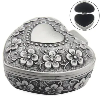 

Jewelry Boxes Gift Box Heart Love Jewelry Box Antique Alloy Case Ring Earring Necklace Storage Holder Valentine's Day Gift