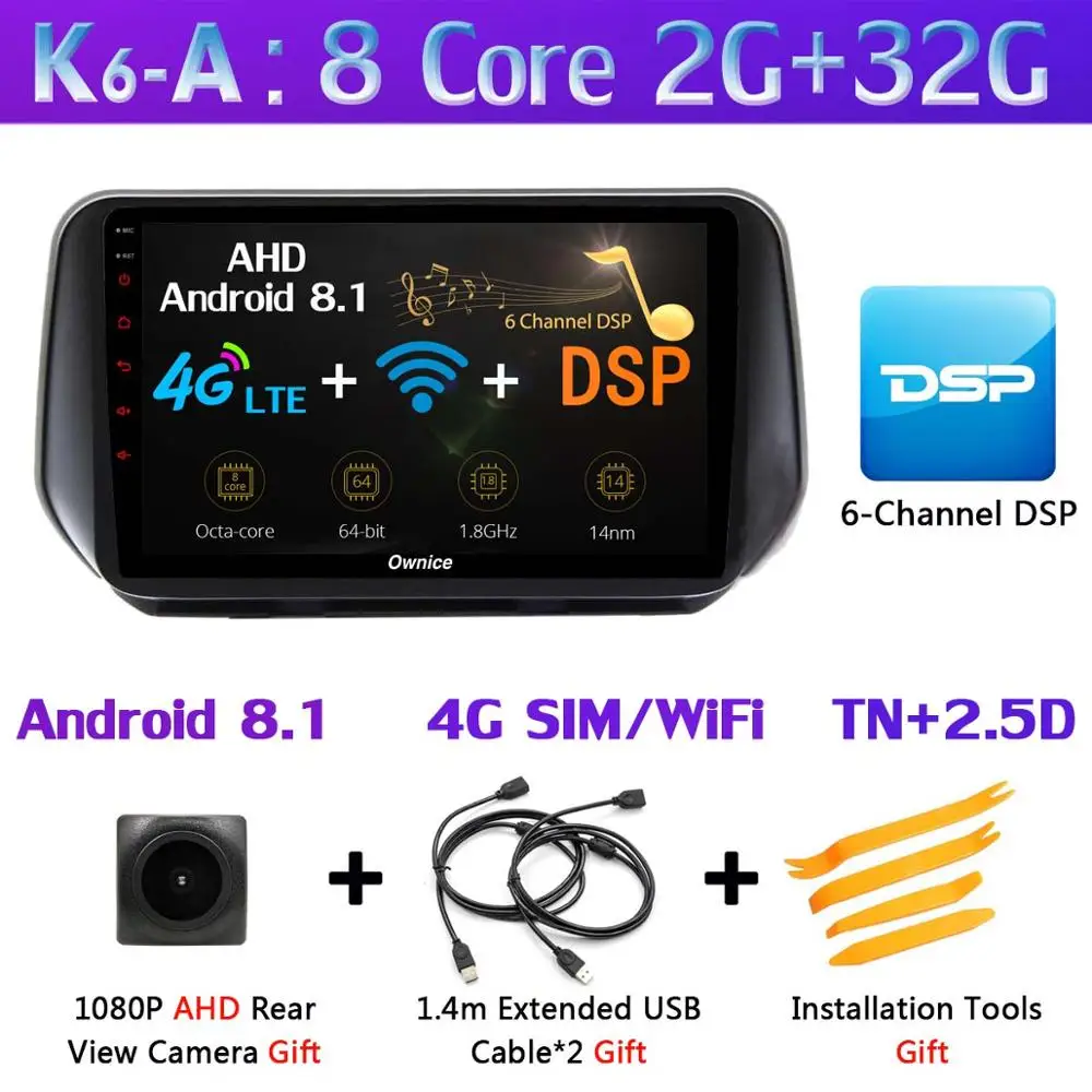 1 din 360 ° камера Android 9,0 4+ 64G gps радио CarPlay DSP SPDIF Автомобильный мультимедийный плеер для hyundai Santa FE SantaFE XL - Цвет: K6-A