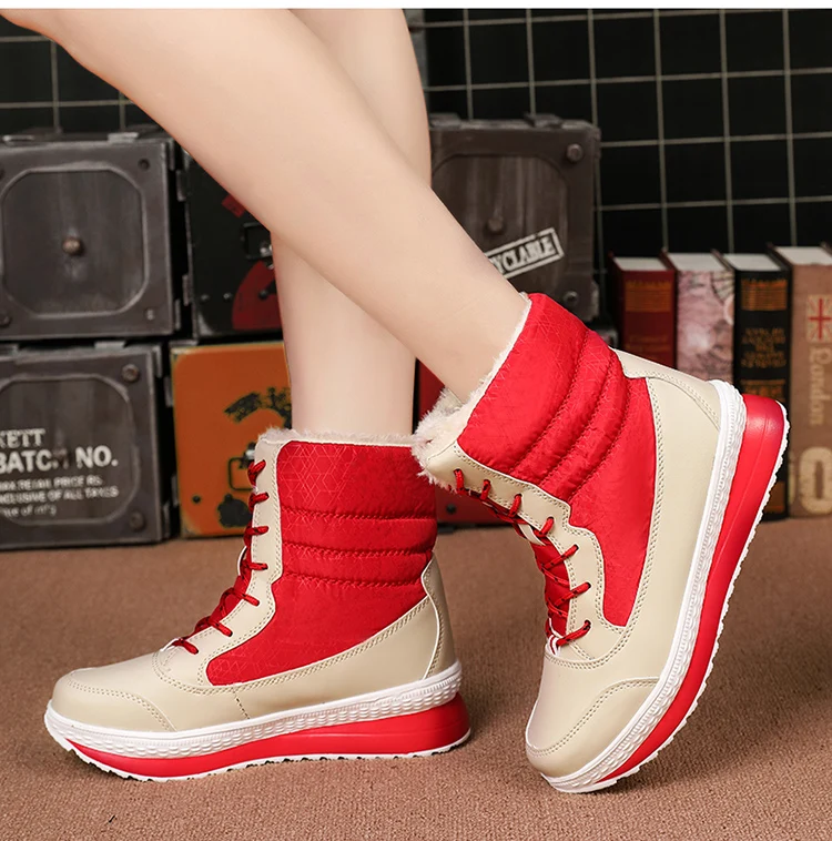 Женские ботинки; Водонепроницаемая женская зимняя обувь; теплые женские зимние ботинки на платформе с густым мехом; botas mujer invierno;