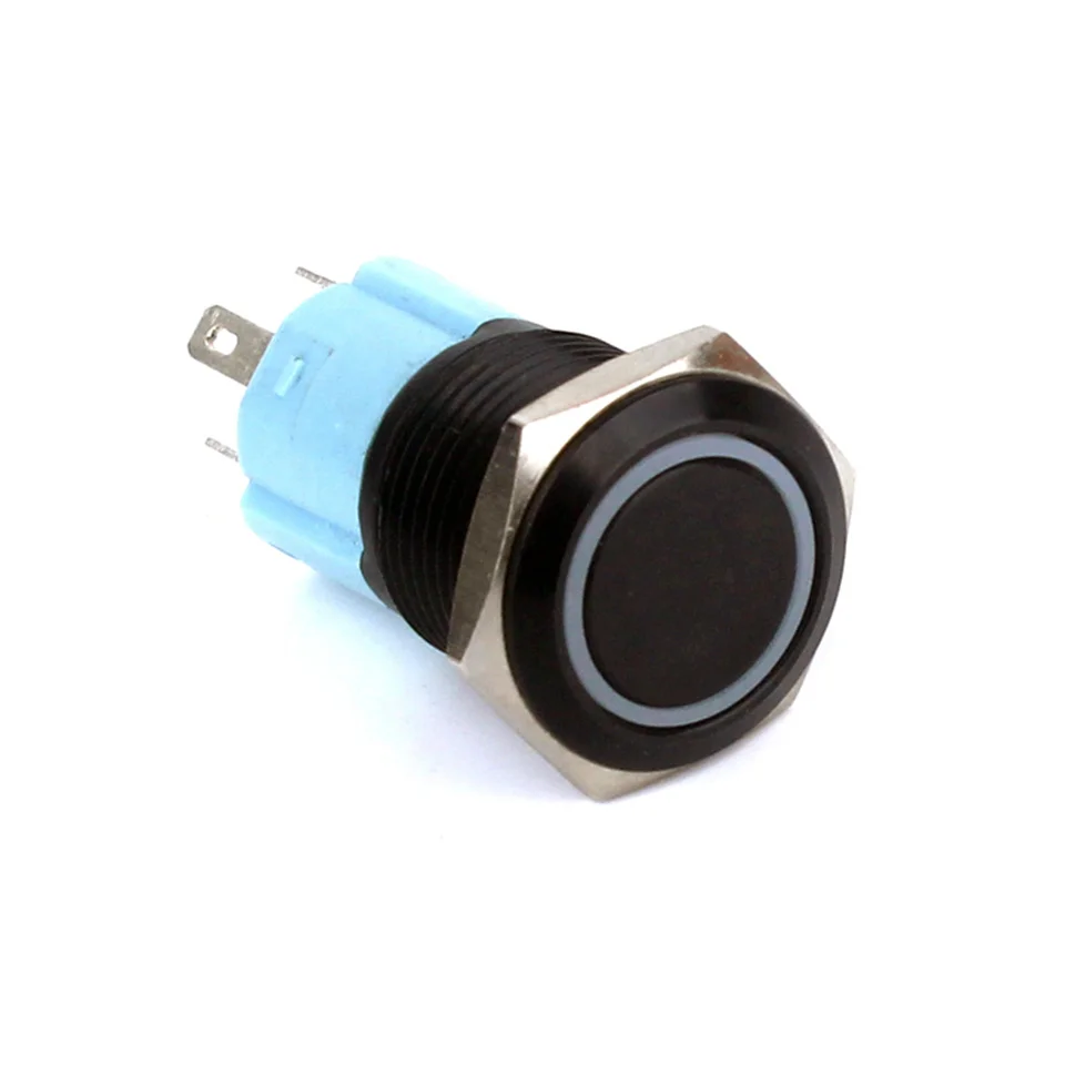

16mm Black Push Button Switch Waterproof illuminated Led Light Metal Flat Momentary Latching Switches 3v6v12v24v220V