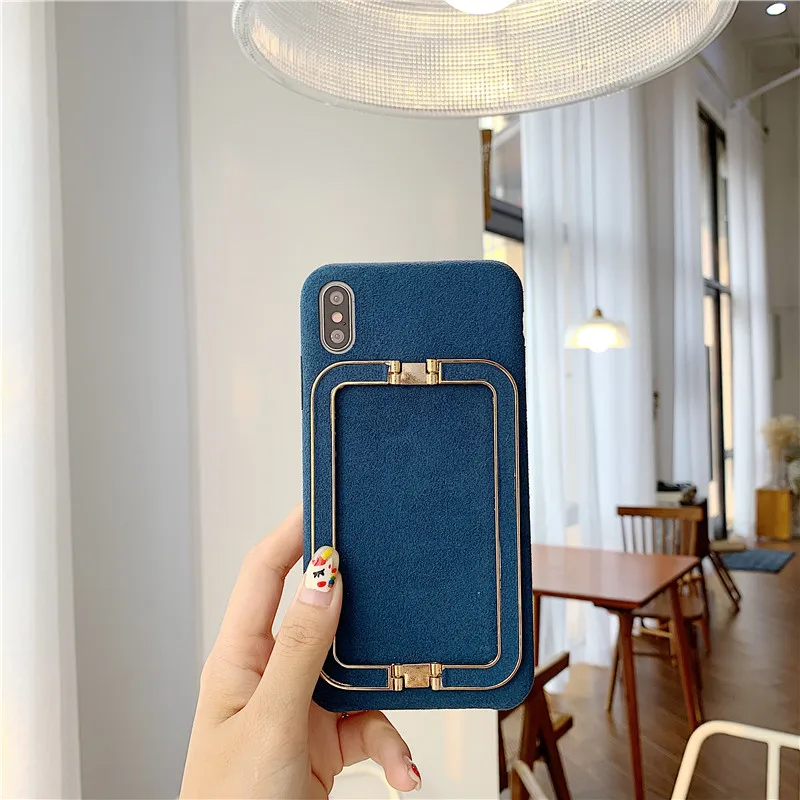 Зимний тканевый чехол для телефона iPhone XR case X XS 6 Plus 6s 7Plus 8 XS MAX сотовый кронштейн funda iPhone 7 чехол с золотой боковой подставкой