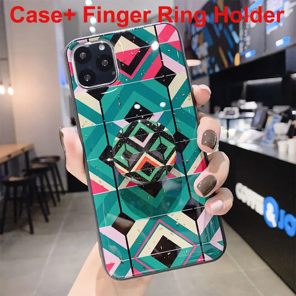With Finger holder Чехол-держатель для кольца с цветком для iphone 11 Pro Max, XR X XS Max 6 6S 7 8 Plus, мягкий простой модный чехол для телефона из ТПУ - Цвет: With Finger holder