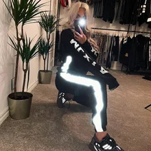 Светоотражающие штаны для женщин, зимние брюки-шаровары для девочек, хип-хоп европейские свободные штаны для ночного бега с эластичной резинкой на талии, широкие штаны