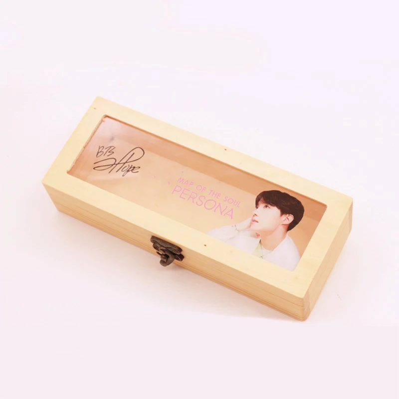 5 Kpop Bangtan Boys Retro Pine Rectangular Wooden Storage Box Flip Solid Wood Gift Box Handmade Craft home Case box - Цвет: 5