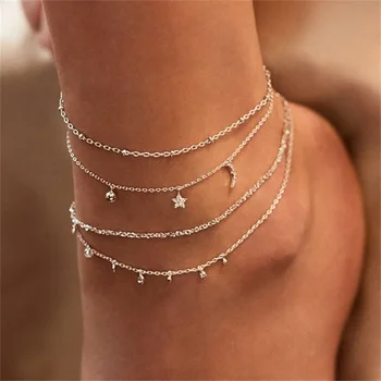 

2020 Gold Crystal Anklets Set For Women Multilayers Butterfly Anklet Cross Foot Bracelet On Leg Beach Boho Jewelry